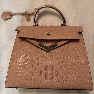 Elegant Crocodile Embossed Tan Handbag